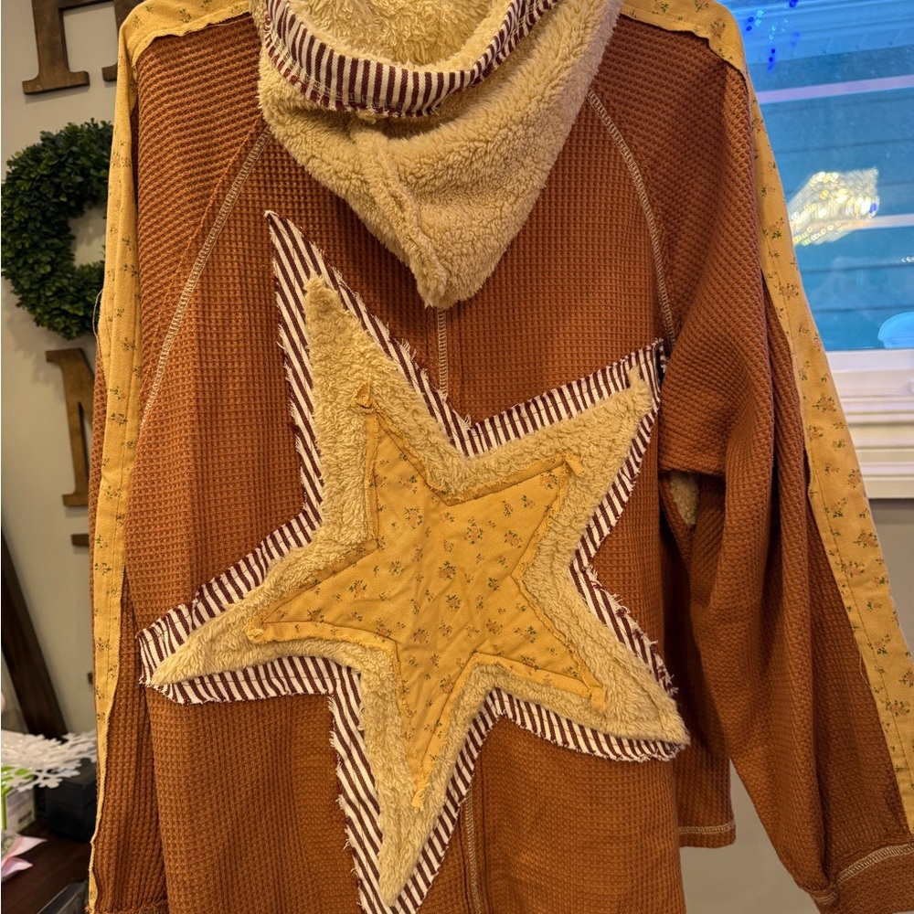 POL Brown and tan Star Patch Hoodie